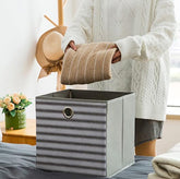 Urbane Home Foldable Storage Basket|Square Toy Storage Bin|Front Grab Handle|Wardrobe, Closet Organizer (Grey)